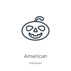 American icon. Thin linear american outline icon isolated on white background from halloween collection. Line vector american sign, symbol for web and mobile