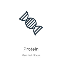 Protein icon. Thin linear protein outline icon isolated on white background from gym and fitness collection. Line vector protein sign, symbol for web and mobile