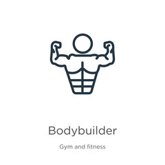 Bodybuilder icon. Thin linear bodybuilder outline icon isolated on white background from gym and fitness collection. Line vector bodybuilder sign, symbol for web and mobile