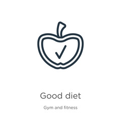 Good diet icon. Thin linear good diet outline icon isolated on white background from gym and fitness collection. Line vector good diet sign, symbol for web and mobile