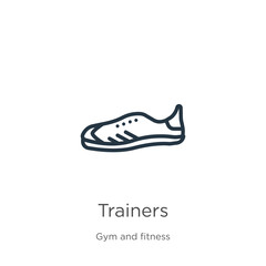Trainers icon. Thin linear trainers outline icon isolated on white background from gym and fitness collection. Line vector trainers sign, symbol for web and mobile
