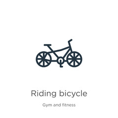 Fototapeta na wymiar Riding bicycle icon. Thin linear riding bicycle outline icon isolated on white background from gym and fitness collection. Line vector riding bicycle sign, symbol for web and mobile