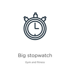 Big stopwatch icon. Thin linear big stopwatch outline icon isolated on white background from gym and fitness collection. Line vector big stopwatch sign, symbol for web and mobile