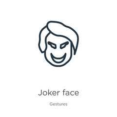 Joker face icon. Thin linear joker face outline icon isolated on white background from gestures collection. Line vector joker face sign, symbol for web and mobile