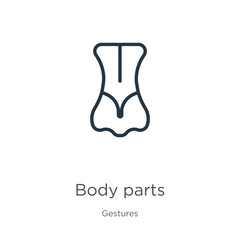 Body parts icon. Thin linear body parts outline icon isolated on white background from gestures collection. Line vector body parts sign, symbol for web and mobile
