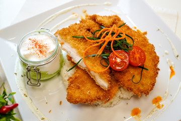 Chicken dish on a restaurant table