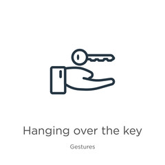 Hanging over the key icon. Thin linear hanging over the key outline icon isolated on white background from gestures collection. Line vector hanging over the key sign, symbol for web and mobile