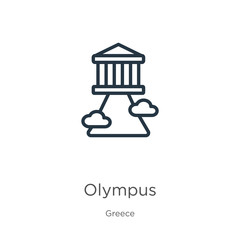 Olympus icon. Thin linear olympus outline icon isolated on white background from greece collection. Line vector olympus sign, symbol for web and mobile