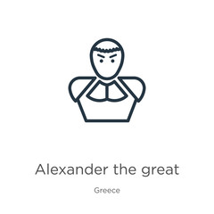 Alexander the great icon. Thin linear alexander the great outline icon isolated on white background from greece collection. Line vector alexander the great sign, symbol for web and mobile