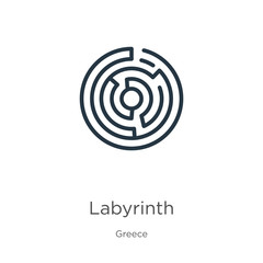 Labyrinth icon. Thin linear labyrinth outline icon isolated on white background from greece collection. Line vector labyrinth sign, symbol for web and mobile
