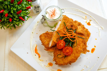 Chicken dish on a restaurant table