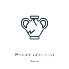 Broken amphora icon. Thin linear broken amphora outline icon isolated on white background from greece collection. Line vector broken amphora sign, symbol for web and mobile