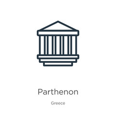 Parthenon icon. Thin linear parthenon outline icon isolated on white background from greece collection. Line vector parthenon sign, symbol for web and mobile