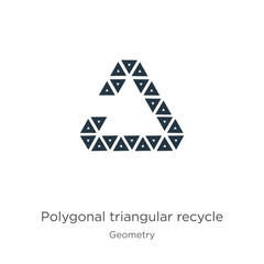 Fototapeta premium Polygonal triangular recycle symbol icon. Thin linear polygonal triangular recycle symbol outline icon isolated on white background from geometry collection. Line vector polygonal triangular recycle