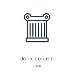 Jonic column icon. Thin linear jonic column outline icon isolated on white background from greece collection. Line vector jonic column sign, symbol for web and mobile