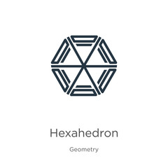 Hexahedron icon. Thin linear hexahedron outline icon isolated on white background from geometry collection. Line vector hexahedron sign, symbol for web and mobile