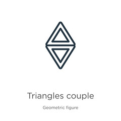 Triangles couple icon. Thin linear triangles couple outline icon isolated on white background from geometry collection. Line vector triangles couple sign, symbol for web and mobile