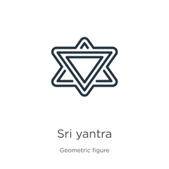 Sri yantra icon. Thin linear sri yantra outline icon isolated on white background from geometry collection. Line vector sri yantra sign, symbol for web and mobile