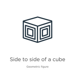 Side to side of a cube icon. Thin linear side to side of a cube outline icon isolated on white background from geometry collection. Line vector side to side of a cube sign, symbol for web and mobile