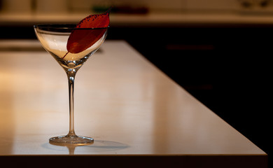Fall leaf inside champagne glass