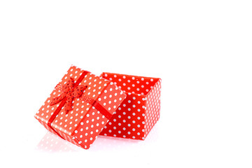 beautiful new year red gift boxes on white background