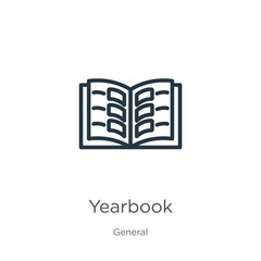 Yearbook icon. Thin linear yearbook outline icon isolated on white background from general collection. Line vector yearbook sign, symbol for web and mobile
