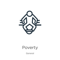 Poverty icon. Thin linear poverty outline icon isolated on white background from general collection. Line vector poverty sign, symbol for web and mobile