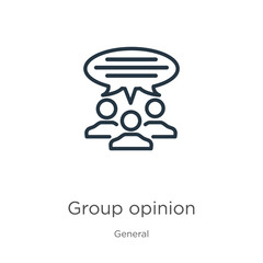 Group opinion icon. Thin linear group opinion outline icon isolated on white background from general collection. Line vector group opinion sign, symbol for web and mobile