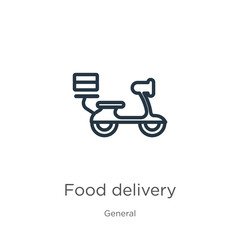 Food delivery icon. Thin linear food delivery outline icon isolated on white background from general collection. Line vector food delivery sign, symbol for web and mobile