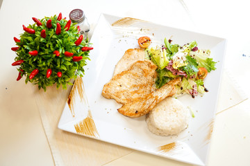 Chicken dish on a restaurant table