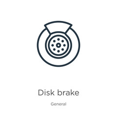 Disk brake icon. Thin linear disk brake outline icon isolated on white background from general collection. Line vector disk brake sign, symbol for web and mobile