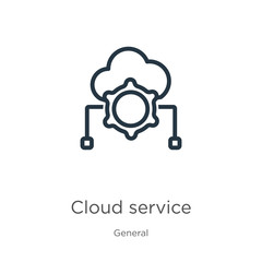 Cloud service icon. Thin linear cloud service outline icon isolated on white background from general collection. Line vector cloud service sign, symbol for web and mobile
