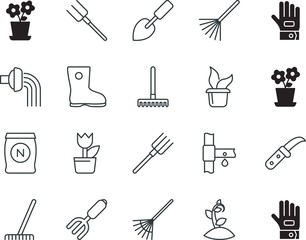 gardening vector icon set such as: lamp, foot, potassium, system, beauty, pipe, new, sprinkler, cutter, network, mark, ornate, walk, wear, global, fashion, shape, rubber, appliance, bag, ground