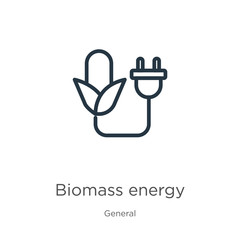 Biomass energy icon. Thin linear biomass energy outline icon isolated on white background from general collection. Line vector biomass energy sign, symbol for web and mobile