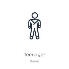 Teenager icon. Thin linear teenager outline icon isolated on white background from general collection. Line vector teenager sign, symbol for web and mobile