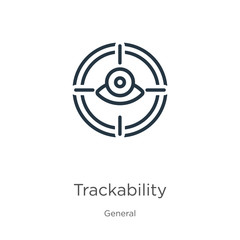 Trackability icon. Thin linear trackability outline icon isolated on white background from general collection. Line vector trackability sign, symbol for web and mobile