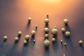 Golden christmas balls on blue background, festive background for your projects.