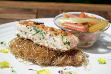 Chicken dish on a restaurant table
