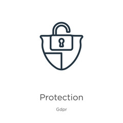 Protection icon. Thin linear protection outline icon isolated on white background from gdpr collection. Line vector protection sign, symbol for web and mobile