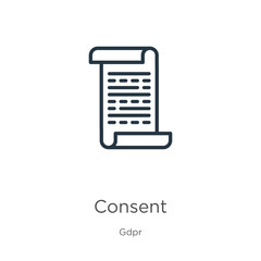 Consent icon. Thin linear consent outline icon isolated on white background from gdpr collection. Line vector consent sign, symbol for web and mobile