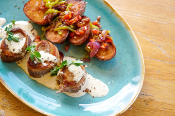 Chicken dish on a restaurant table