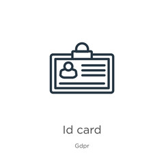 Id card icon. Thin linear id card outline icon isolated on white background from gdpr collection. Line vector id card sign, symbol for web and mobile