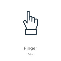 Finger icon. Thin linear finger outline icon isolated on white background from gdpr collection. Line vector finger sign, symbol for web and mobile