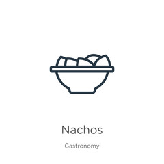 Nachos icon. Thin linear nachos outline icon isolated on white background from gastronomy collection. Line vector nachos sign, symbol for web and mobile