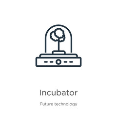Incubator icon. Thin linear incubator outline icon isolated on white background from future technology collection. Line vector incubator sign, symbol for web and mobile