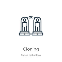 Cloning icon. Thin linear cloning outline icon isolated on white background from future technology collection. Line vector cloning sign, symbol for web and mobile