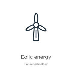 Eolic energy icon. Thin linear eolic energy outline icon isolated on white background from future technology collection. Line vector eolic energy sign, symbol for web and mobile