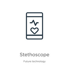 Stethoscope icon. Thin linear stethoscope outline icon isolated on white background from future technology collection. Line vector stethoscope sign, symbol for web and mobile