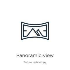 Panoramic view icon. Thin linear panoramic view outline icon isolated on white background from future technology collection. Line vector panoramic view sign, symbol for web and mobile