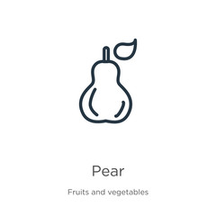 Pear icon. Thin linear pear outline icon isolated on white background from fruits collection. Line vector pear sign, symbol for web and mobile